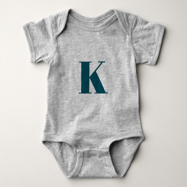 Urschrift | Aquamarin Monogram Modern Stilvoll Coo Baby Strampler (Vorderseite)