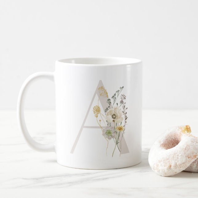 Ursprünglich A mit Blume in Soft-Farbe Kaffee Tass Kaffeetasse (Mit Donut)