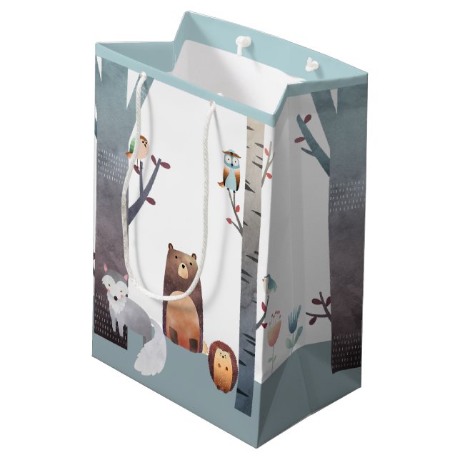 Ursprüngliche Baby-Waldtier-Baum-Vögel Mittlere Geschenktüte (Rückseite Schrägansicht)