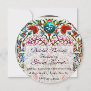URSPRÜNGLICHE BLUME DAMASK BLUE GEM MONOGRAM EINLADUNG