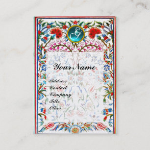 URSPRÜNGLICHE BLUME DAMASK MONOGRAM Blau Visitenkarte