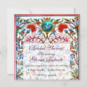 URSPRÜNGLICHE BLUME DAMASK MONOGRAM Blaues Aquamar Einladung