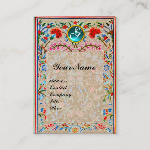 URSPRÜNGLICHE BLUME DAMASK MONOGRAM Red Blue Kraft Visitenkarte