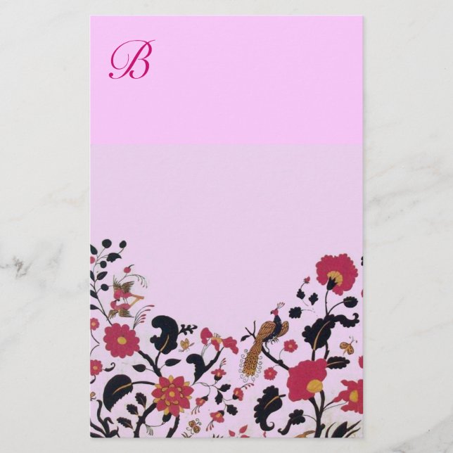 URSPRÜNGLICHE BLUME, VÖGEL-FRISCHE PINK FLORAL BRIEFPAPIER (Vorderseite)
