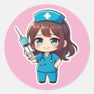 Ursprüngliche Chibi-Krankenschwester 2.0 - Präzise Runder Aufkleber