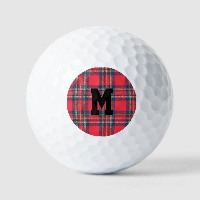 Ursprüngliche Karierte Monogramm Rotes Tartan Golfball (Vorderseite)