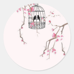 Ursprüngliche Kirschblüte Birdcagegrafik Runder Aufkleber