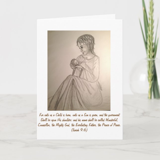 Ursprüngliche Kunst-Weihnachtskarte: Madonna und Feiertagskarte (Vorderseite)