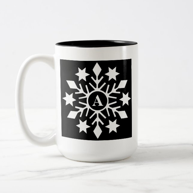 Ursprüngliche moderne Schwarz-weiße Weihnachtsschn Zweifarbige Tasse (Links)