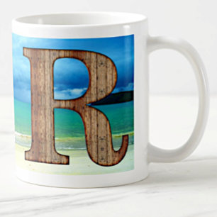 Ursprüngliche Monogram Holzbuchstabe R Beach Ocean Kaffeetasse