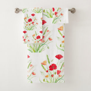 Ursprüngliche rote Klatschmohnblumen Blumen floral Badhandtuch Set