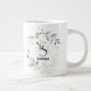 Ursprüngliche S Alphabet Letter Greenery und Gold Jumbo-Tasse