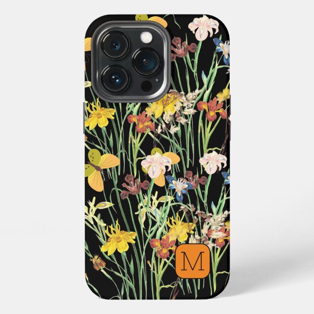 Ursprüngliche schöne Wildblumen Feminine Schwarzes iPhone Hülle (Hinten)