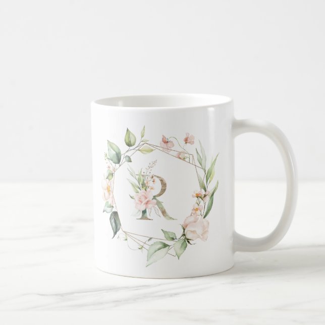 Ursprünglicher Blumenbrief E und Blumenrahmen Kaffeetasse (Rechts)