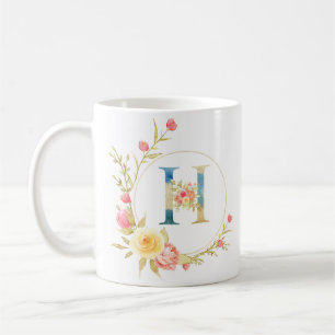 Ursprünglicher Blumenbrief H Blumenrahmen Kaffeetasse