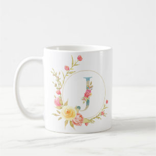 Ursprünglicher Blumenbrief J floraler Rahmen Kaffeetasse