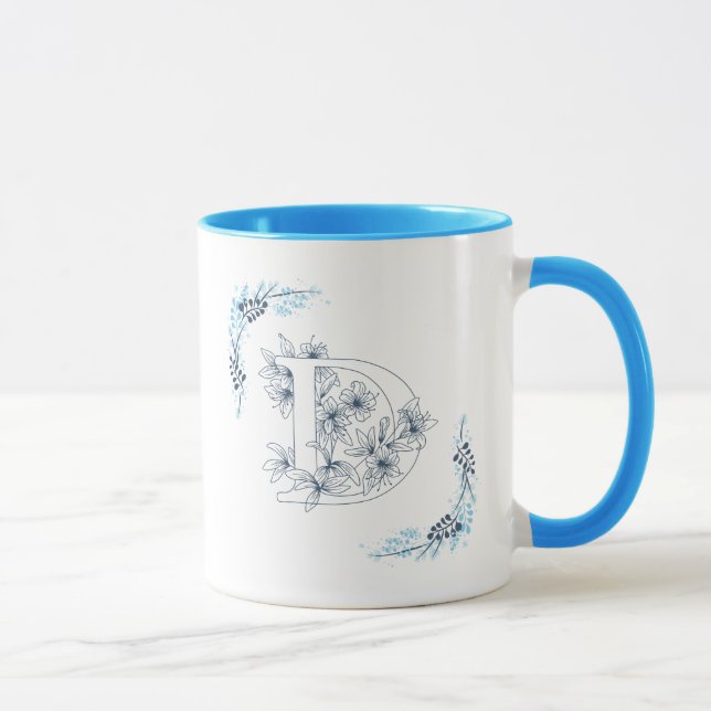 Ursprünglicher "D" Blue Monogram Calm Floral Coffe Tasse (Rechts)