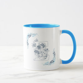 Ursprünglicher ‚E‘ Blue Monogram Calm Floral Coffe Tasse