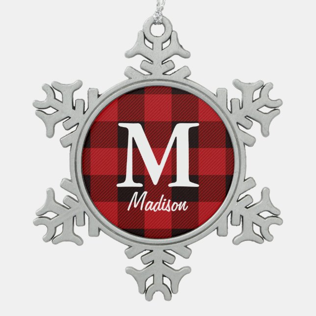 Ursprünglicher Lumberjack Roter Büffel kariert Schneeflocken Zinn-Ornament (Vorderseite)