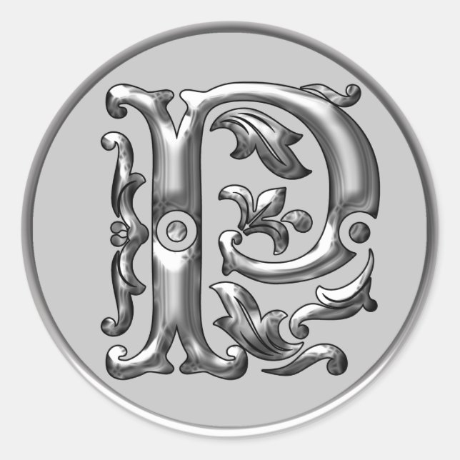Ursprünglicher P Rundaufkleber in Silber Runder Aufkleber (Vorderseite)
