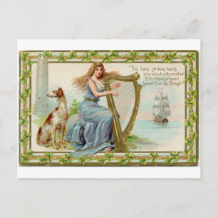 Ursprünglicher St. Patricks Tag Harfe & Dame Postkarte