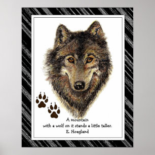 Ursprünglicher Wasserfarben-Wolf, Tracks-Gebirgsqu Poster