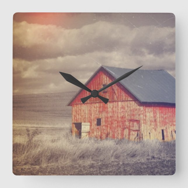 Ursprünglicher Western Roter Stall Quadratische Wanduhr (Vorderseite)