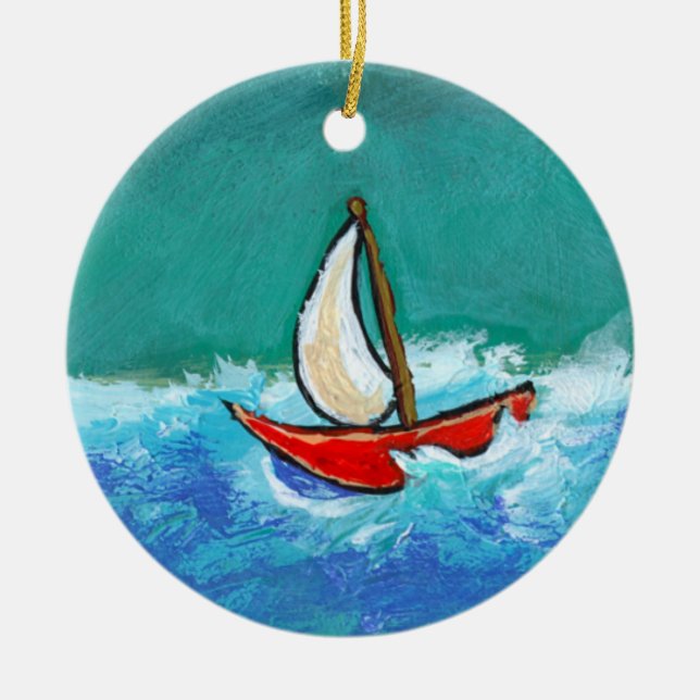 Ursprüngliches Boot des Segelnspaßes, das bunte Keramikornament (Vorne)