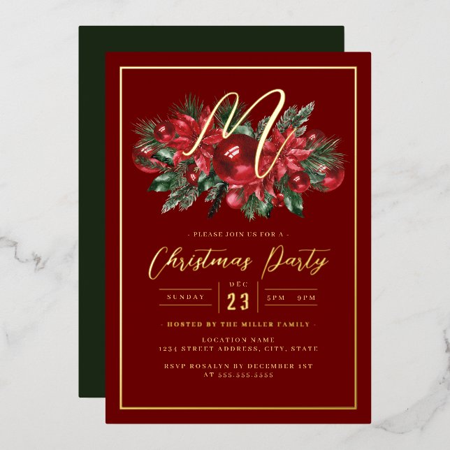Ursprüngliches Gold-Rotfoliage-Weihnachtsgeschenk- Folieneinladung (Vorderseite/Rückseite)