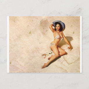 Ursprüngliches Vintage-Pin-Up-Girl am Strand Postkarte