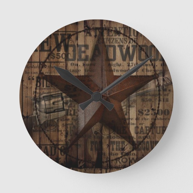 Ursprüngliches Wildland Western Texas Star Cowboy Runde Wanduhr (Vorderseite)