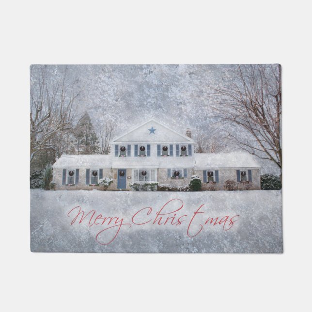 Ursprüngliches Winterschnee Rustikales Open House Fußmatte (Vorderseite)