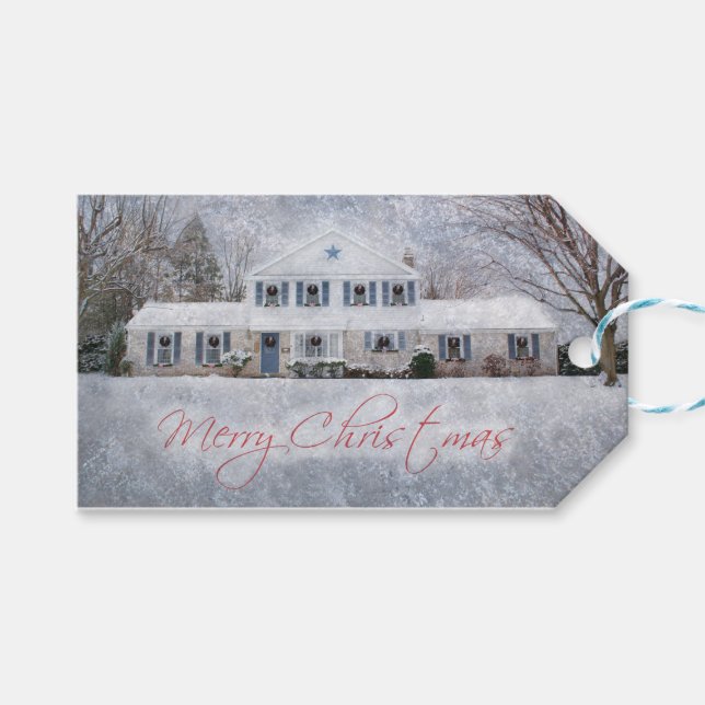 Ursprüngliches Winterschnee Rustikales Open House Geschenkanhänger (Vorderseite (Horizontal))