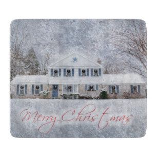 Ursprüngliches Winterschnee Rustikales Open House Schneidebrett