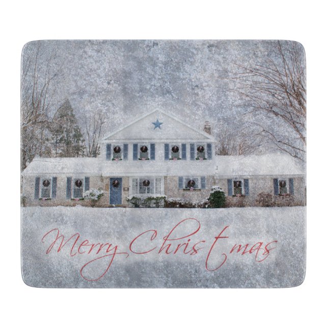 Ursprüngliches Winterschnee Rustikales Open House Schneidebrett (Vorderseite)