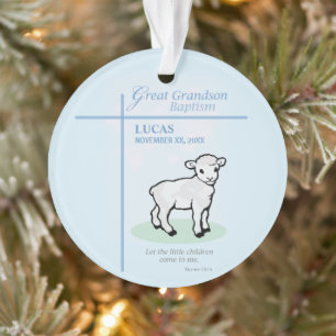 Urtaufe Blau Lamm Personalisiert für Urenkel Ornament