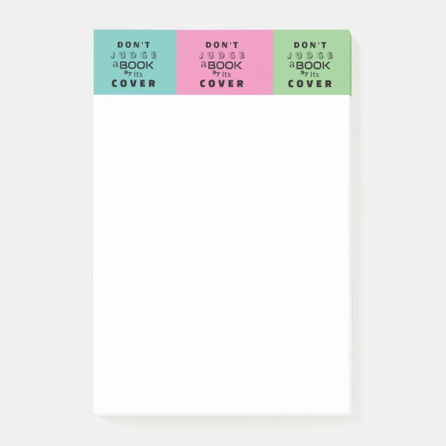 "Urteile ein Buch nicht nach seinem Cover" gefärbt Post-it Klebezettel (Vorderseite)