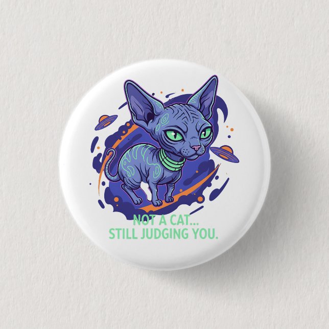 Urteilende Alien Sphynx-Katze Sci-Fi Humor Kunst Button (Vorderseite)