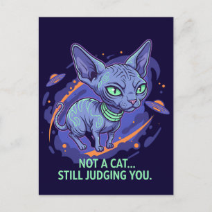 Urteilende Alien Sphynx-Katze Sci-Fi Humor Kunst Postkarte