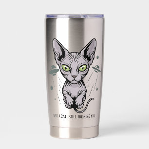 Urteilende Sphynx-Katze in Weltraum-Kunst Thermobecher