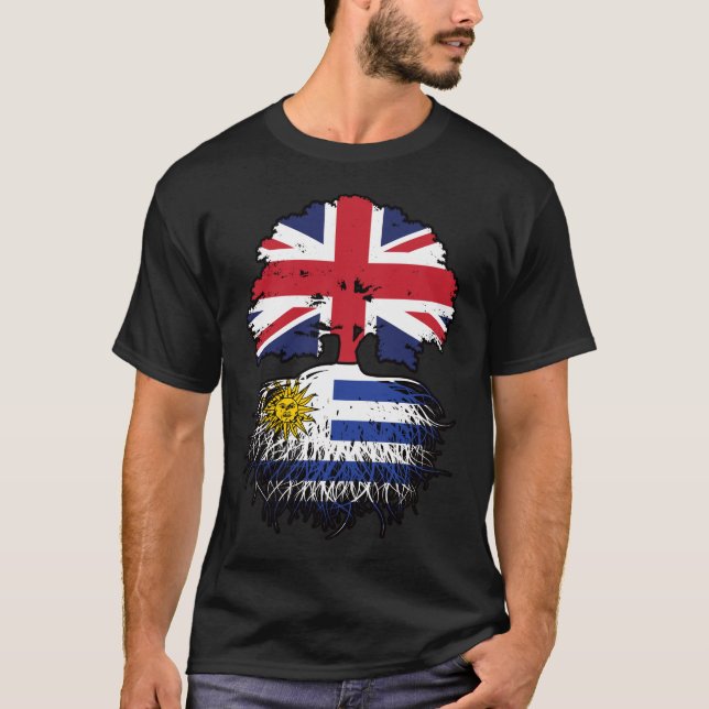 Uruguay British UK Tree Roots Flag T-Shirt (Vorderseite)