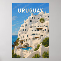 Uruguay Casapueblo Illustration Reise Kunst Vintag