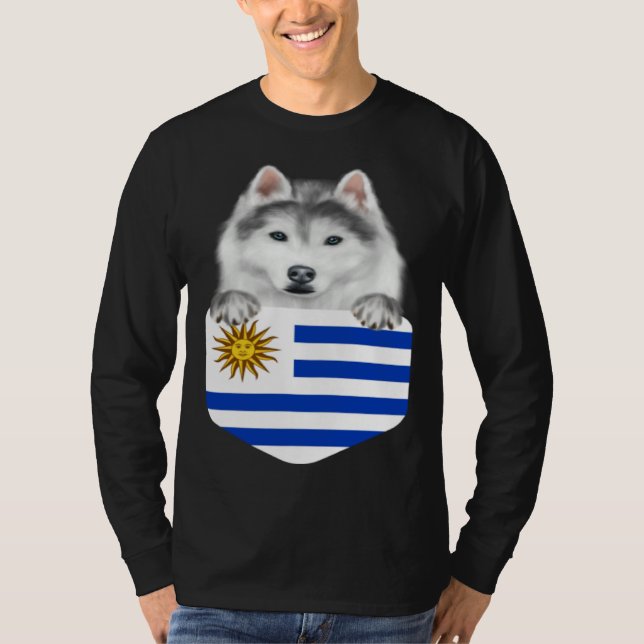 Uruguay Flag Siberian Husky Dog In Pocket T-Shirt (Vorderseite)