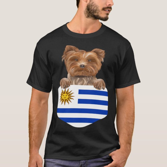 Uruguay Flag Yorkshire Terrier Hund in Pocket T-Shirt (Vorderseite)