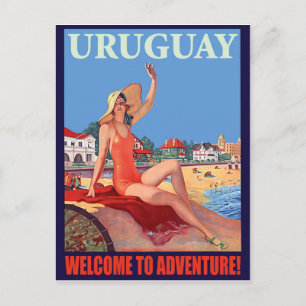 Uruguay, Mädchen am Strand, Vintage-Reise Postkarte
