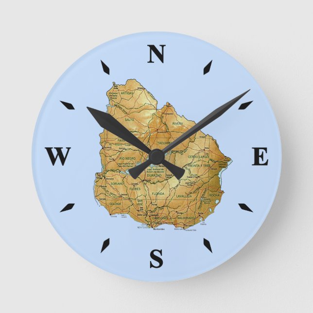 Uruguay Map Clock Runde Wanduhr (Vorderseite)