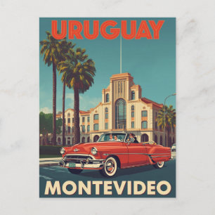 Uruguay-Reiseplakat im Vintage-Stil Cabrio Postkarte