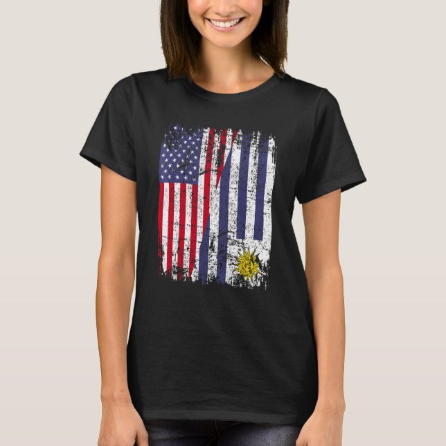 URUGUAYAN ROOTS Halbe American Flag URUGUAY T-Shirt (Vorderseite)