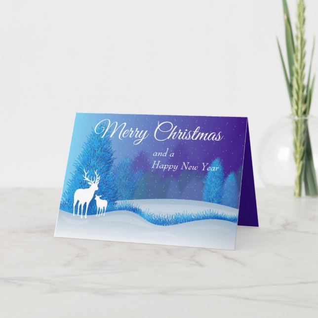 Urwald mit Rentier-Urlaubskarte Feiertagskarte (Vorderseite)