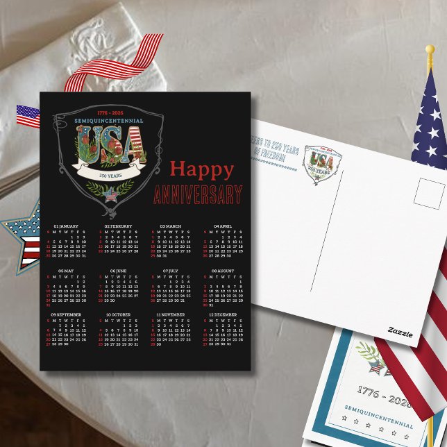 US 250 2026 Semiquinzentenarieller Botanischer Kal Postkarte (US 250 2026 Semiquincentennial Botanical Calendar Postcard)